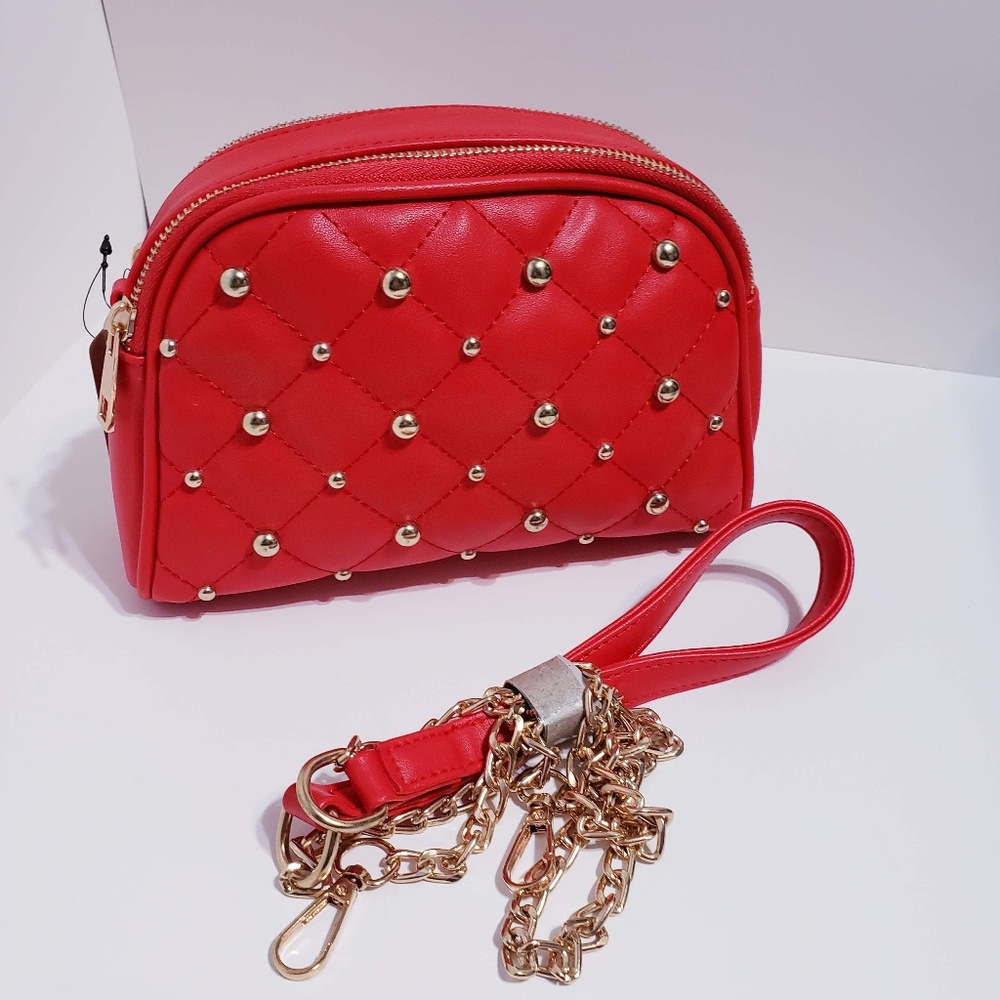 Red clutch bag with gold pearls 3AM Forever®